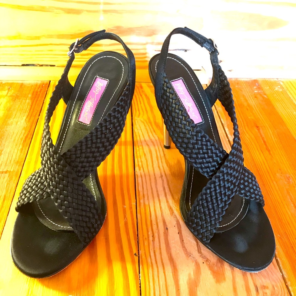 Betsey Johnson Black Braided Heels, EUC, 8